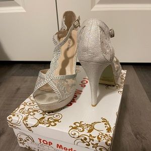 Lace silver heels